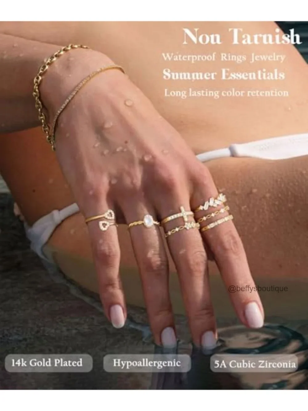 8 Pcs Gold Plated Stackable Rings Set Women Non Tarnish 14K Gold Cubic Zirconia
